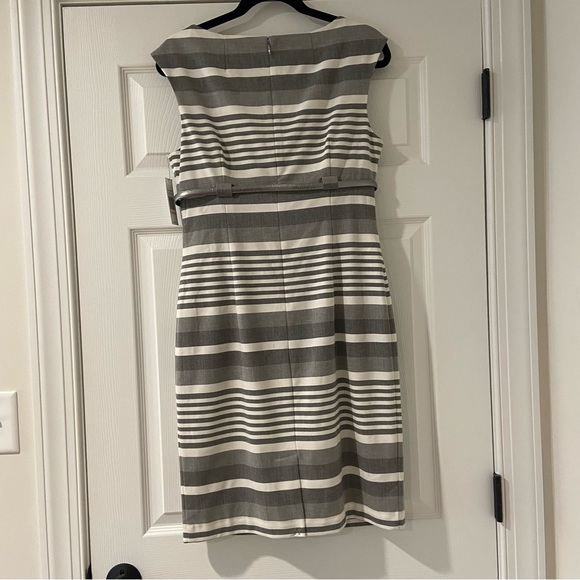 Vicky Tiel Women's Sleeveless Gray/White Sheath Lined Midi Dress NWT Sz 10 - Picture 4 of 12